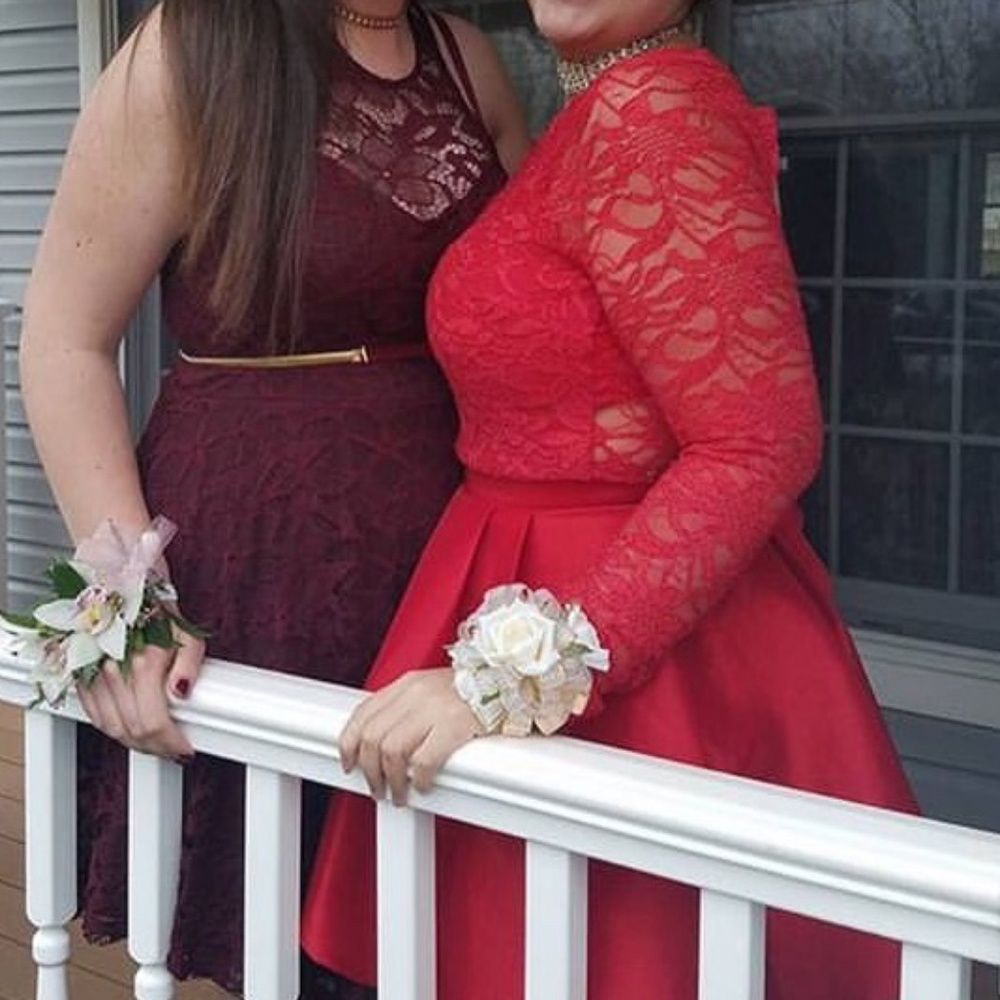 Red Two Piece Prom Dress - Picture 2 of 4